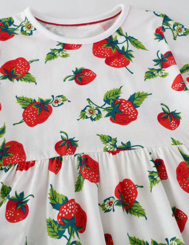 Jurk met lange mouwen en aardbeienprint