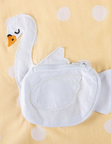 Abito a maniche lunghe con borsa con applique a cigno