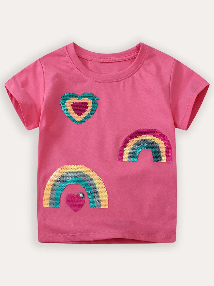 T-shirt met korte mouwen en regenboogpailletten