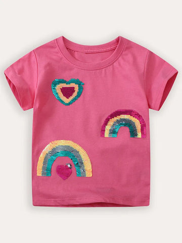 T-shirt met korte mouwen en regenboogpailletten