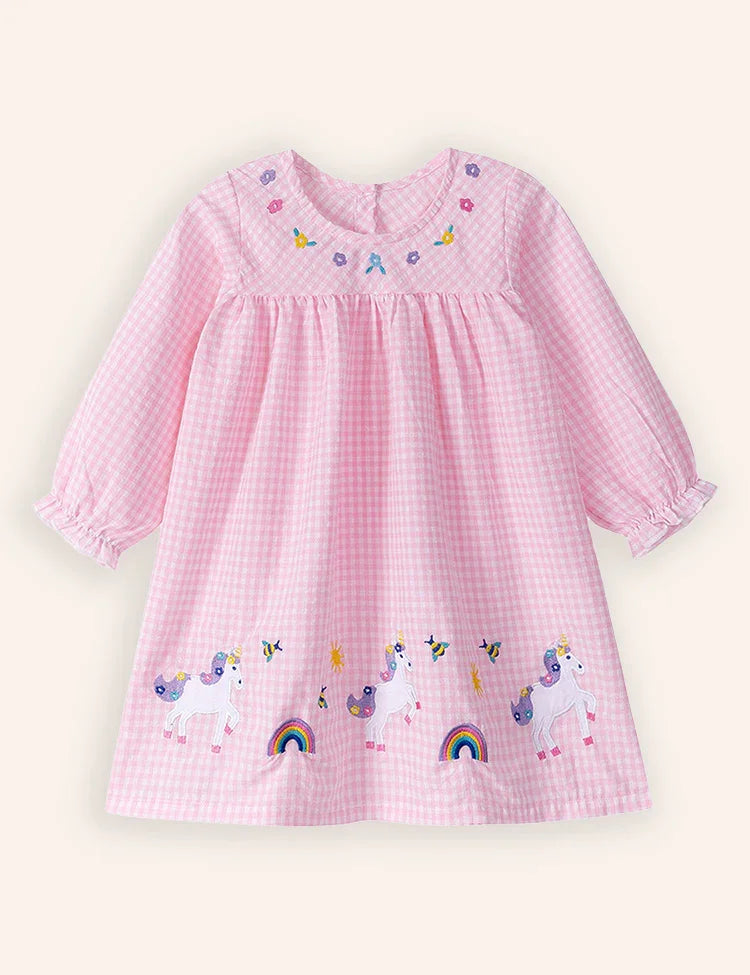 Regenboog Unicorn applique lange mouwen jurk