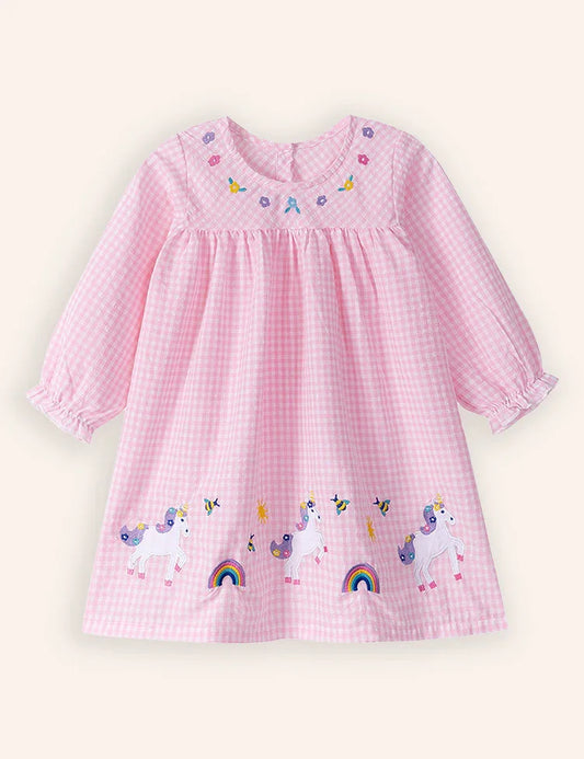 Regenboog Unicorn applique lange mouwen jurk