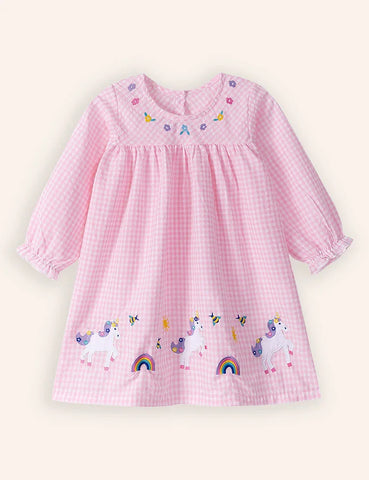 Regenboog Unicorn applique lange mouwen jurk