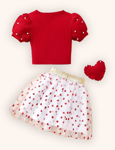 Conjunto de falda de tul con corazón de San Valentín