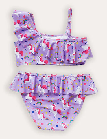 Flamingo Ruffled Split Swimsuit