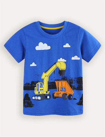 Construction Car Printed Short Sleeve T-Shirt