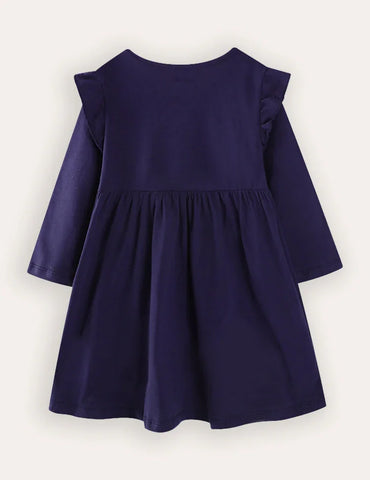 Cute Pony Embroidered Long-sleeved Dress