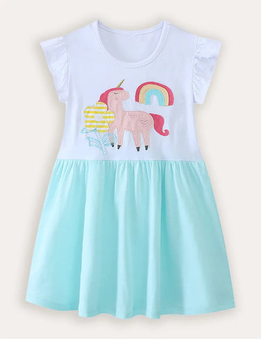 Besticktes Baumwollkleid mit Einhornmotiv