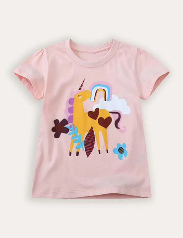 Kurzarm-T-Shirt mit niedlichem Einhorn-Print