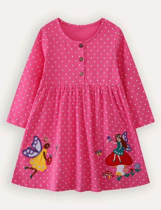Vestido de manga larga con bordado de hadas