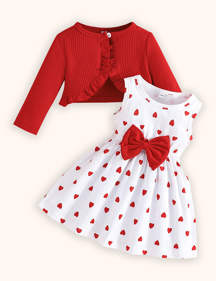 Conjunto de vestido sin mangas con estampado de amor y abrigo de manga larga para el día de San Valentín