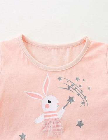 Bunny Printed Long Sleeves Tulle Dress
