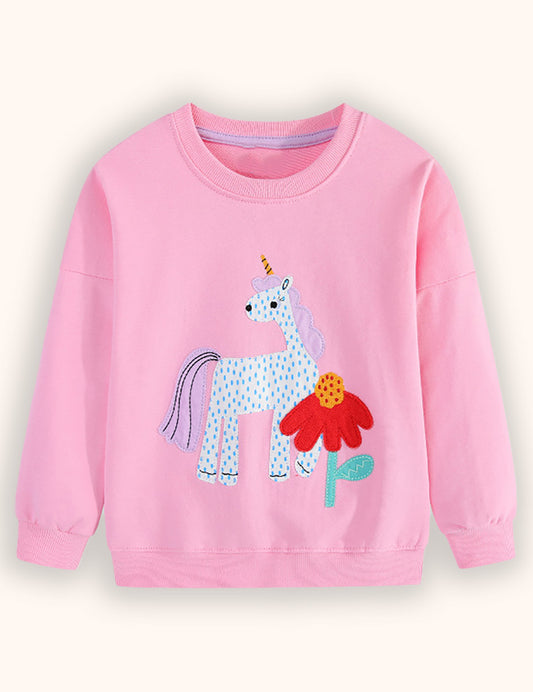 Linda sudadera con apliques de unicornio