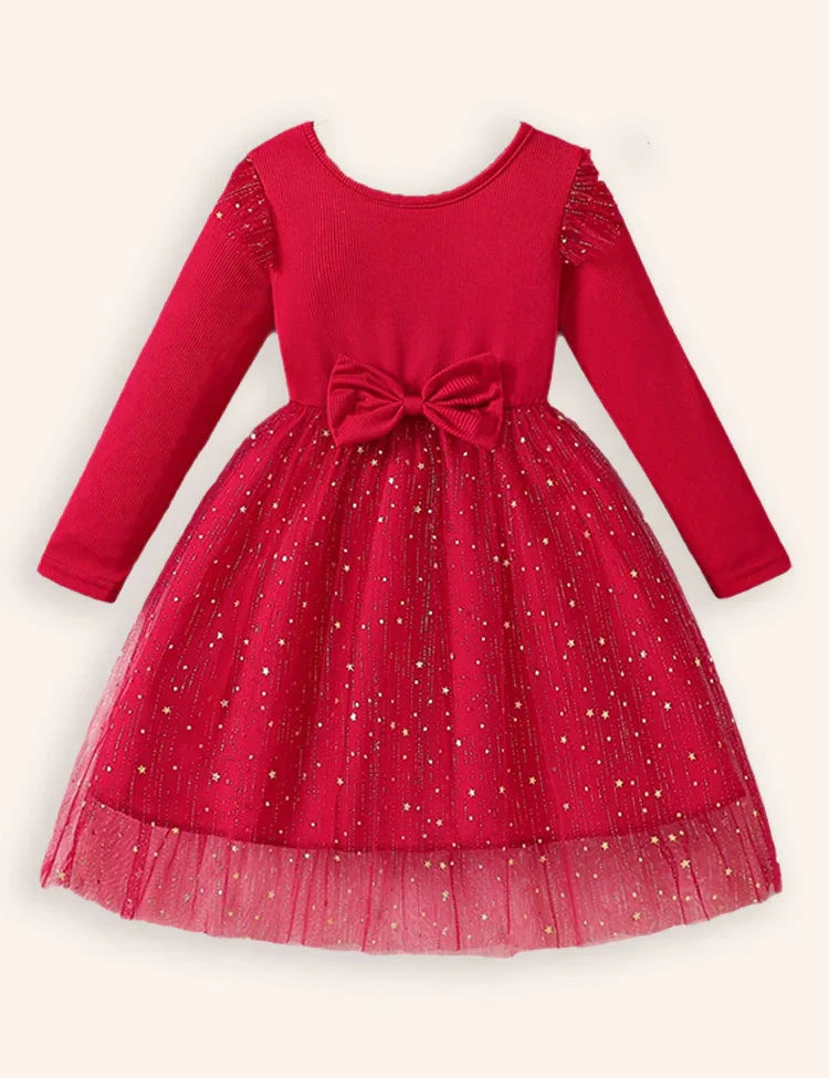 Knitted Long Sleeve Tulle Dress