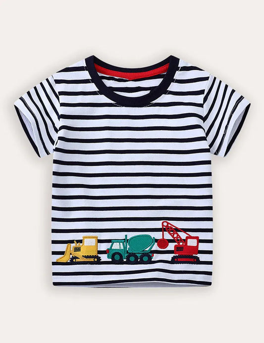 Kurzarm-T-Shirt mit Bagger-Applikation