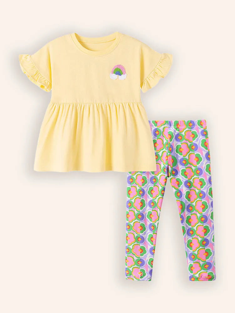 T-shirt a maniche corte con applicazione nuvola e set di leggings stampati