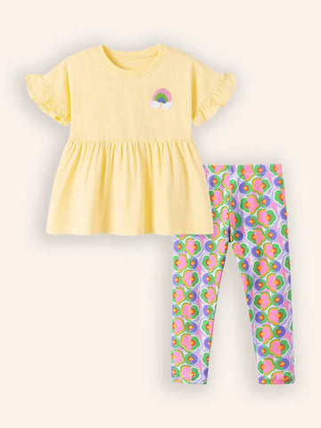 T-shirt a maniche corte con applicazione nuvola e set di leggings stampati