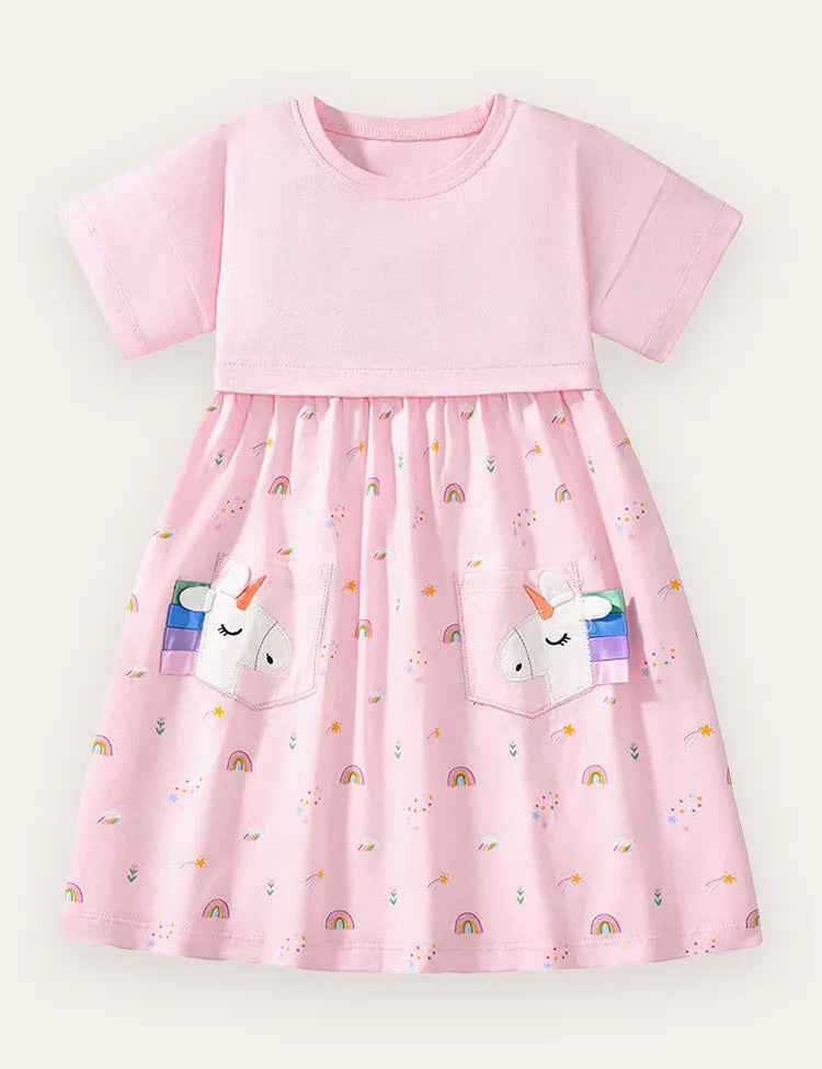 Einhorn Pokect Baumwollkleid