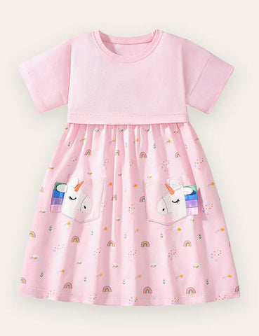 Einhorn Pokect Baumwollkleid