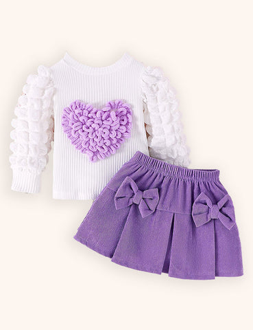 Conjunto de top con mangas de burbujas y falda con lazo para el día de San Valentín