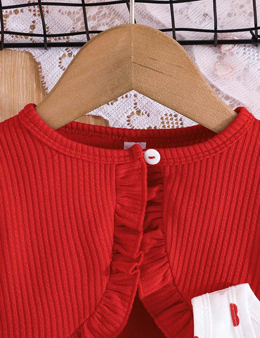 Conjunto de vestido sin mangas con estampado de amor y abrigo de manga larga para el día de San Valentín