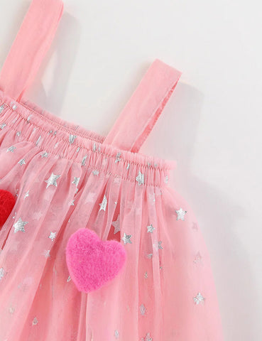 Abito con bretelle in tulle con applicazioni Love di San Valentino