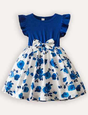 Printed Fly-Sleeved Dress