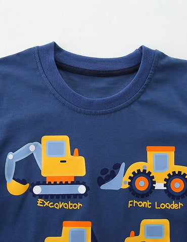 Construction Car Printed Short Sleeve T-Shirt