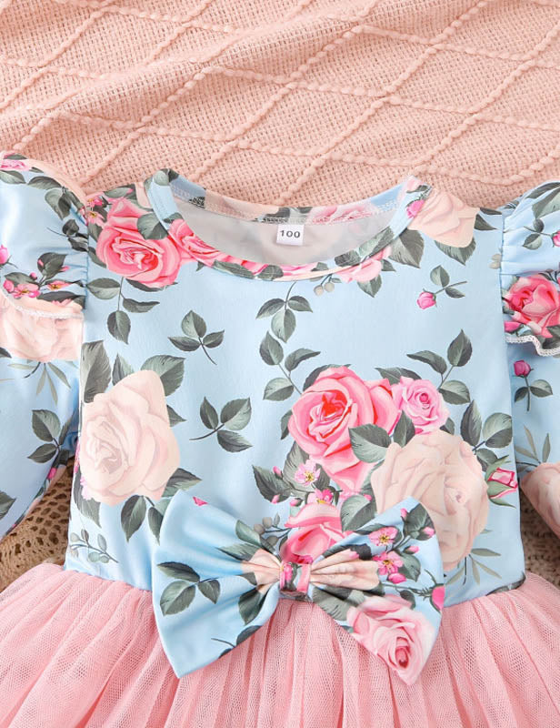 Printed Long Sleeve Bow Dress Printed Long Sleeve Bow Dress
