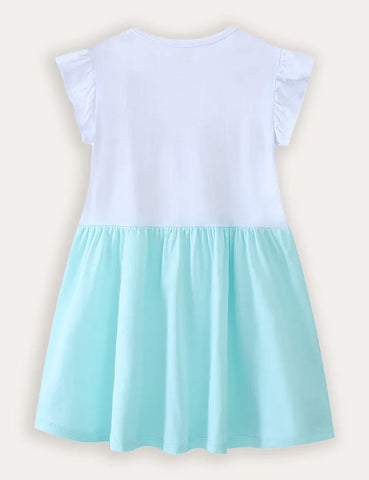 Besticktes Baumwollkleid mit Einhornmotiv