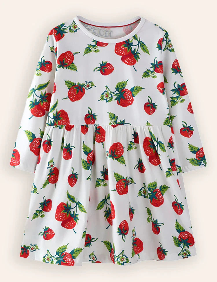 Jurk met lange mouwen en aardbeienprint