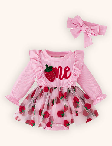 Strawberry Embroidered Tulle Cute Overall