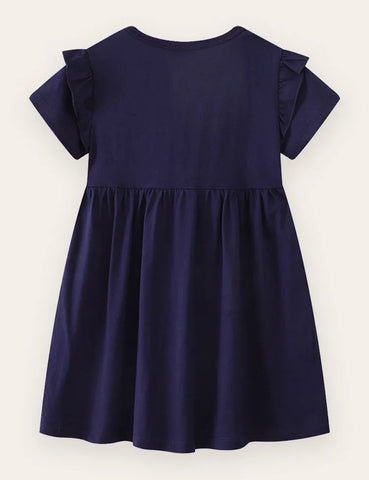 Unicorn Embroidered Polka Dot Dress