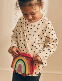 Cute Rainbow Applique Pocket Long Sleeve T-shirt
