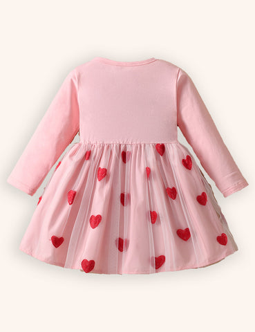 Love Embroidery Tulle Long Sleeve Princess Dress