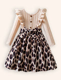 Knitted Leopard Print Long Sleeve Dress