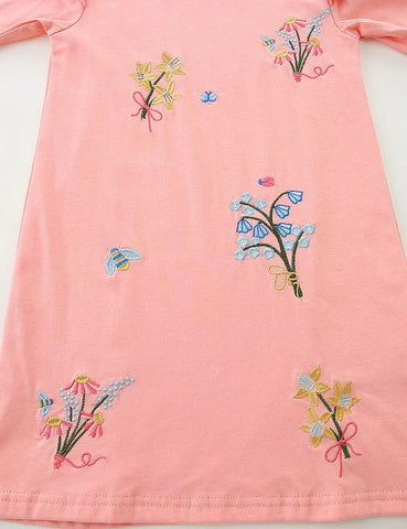 Flower Embroidered Long-sleeved Dress