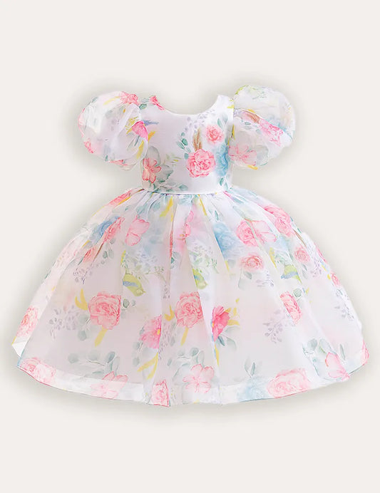 Florales Tüll-Partykleid mit Ballonärmeln