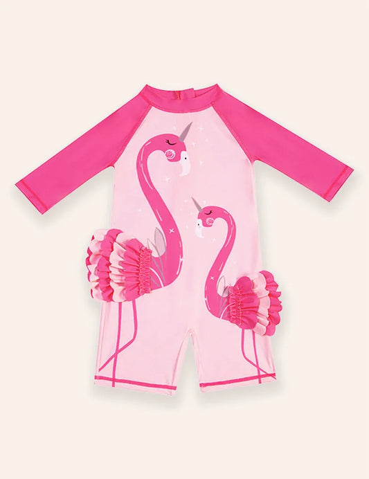 Niedlicher Flamingo-Langarm-Badeanzug