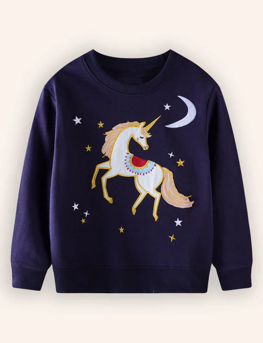 Sudadera de manga larga con bordado de unicornio
