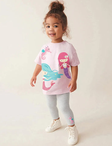 Mermaid Print Short T-Shirt and Leggings Set