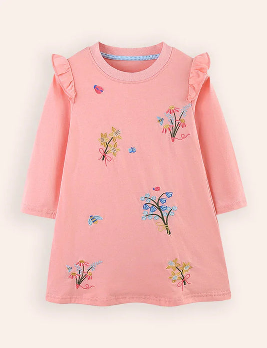 Flower Embroidered Long-sleeved Dress