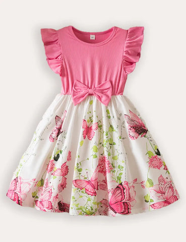 Printed Fly-Sleeved Dress