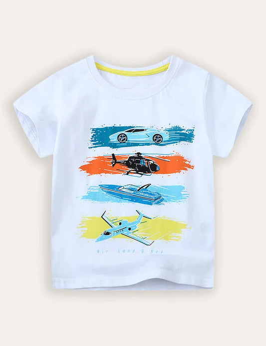 Kurzärmliges T-Shirt mit Flugzeug-Print