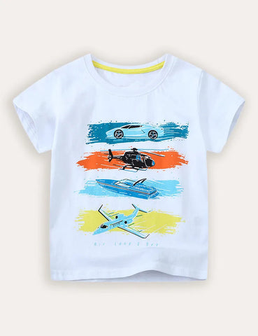 Kurzärmliges T-Shirt mit Flugzeug-Print