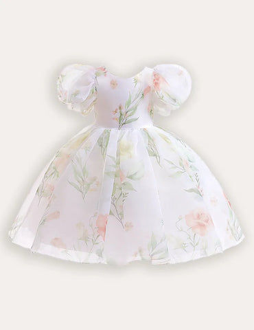 Abito da festa in tulle floreale con maniche a palloncino