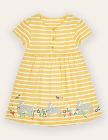 Gestreiftes Kleid Mit Hasenapplikation