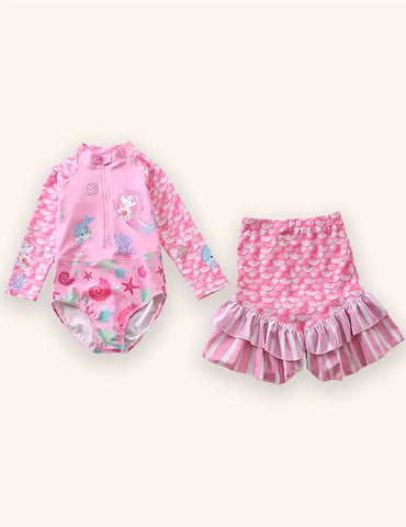 Mermaid Print Long-sleeved Swimsuit