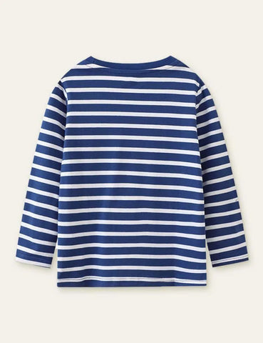 Animal Bus Appliqué Striped Long Sleeve T-shirt - Mini Taylor