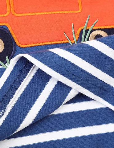 Animal Bus Appliqué Striped Long Sleeve T-shirt - Mini Taylor